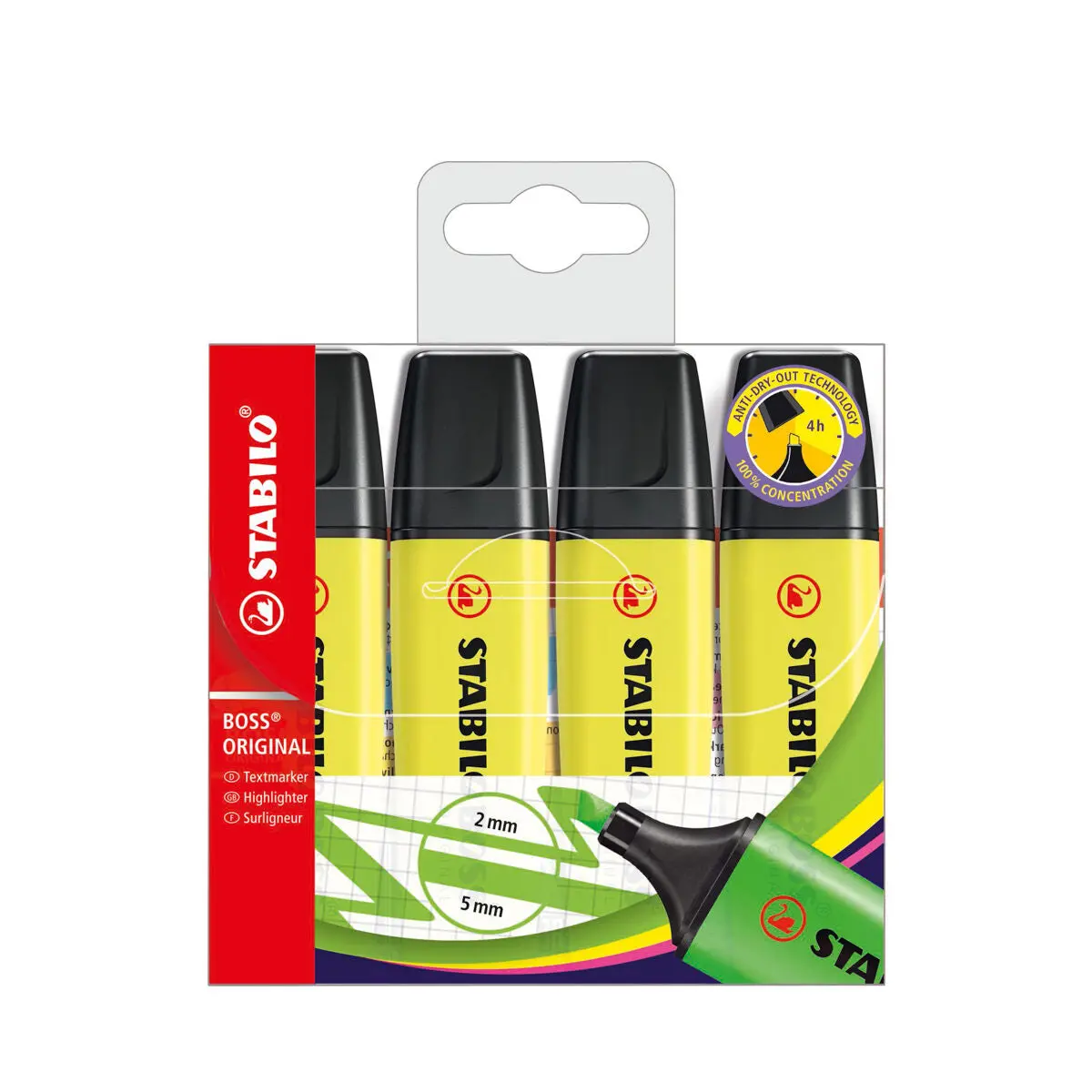 Stabilo Boss Original Yellow Highlighter Wallet Pack Of 4 1