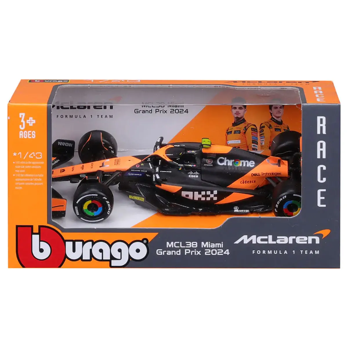 Bburago Mclaren F1 Mcl38 Miami Grand Prix 2024 Lando Norris 1:43 Race Car 1