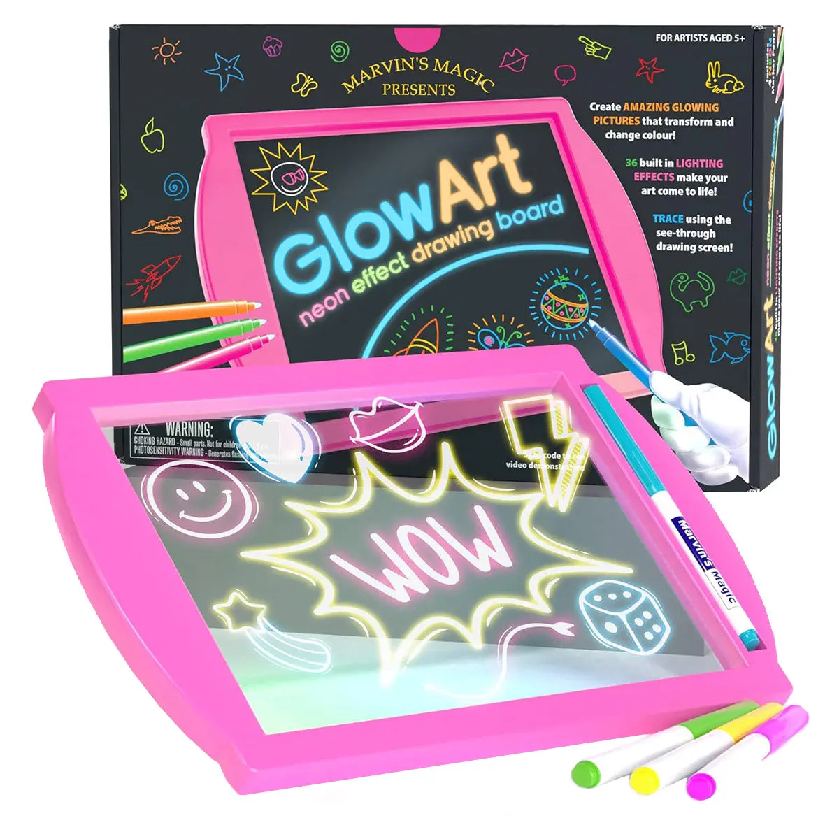 Marvin’S Magic Glow Art Neon Effect Drawing Board Pink 1