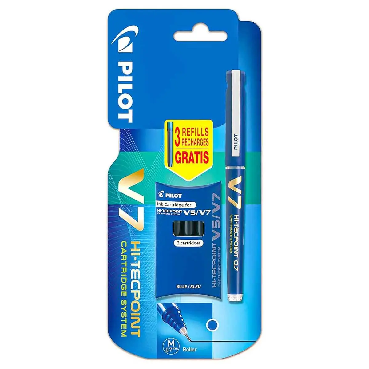 Pilot V7 Hi-Tecpoint Cartridge System Roller Pen With 3 Blue Ink Refills 1