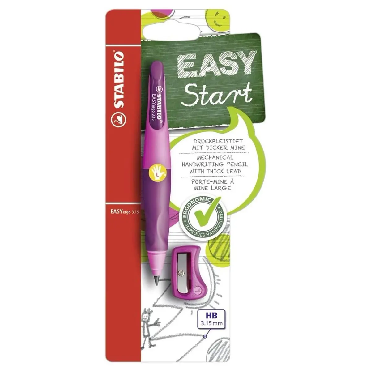 Stabilo Easyergo 3.15 Hb Pencil Pink/Lilac Left Handed Grip 1