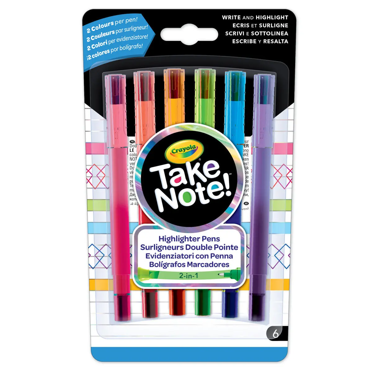 Crayola Take Note! 2-In-1 Highlighter Pens Pack Of 6 1