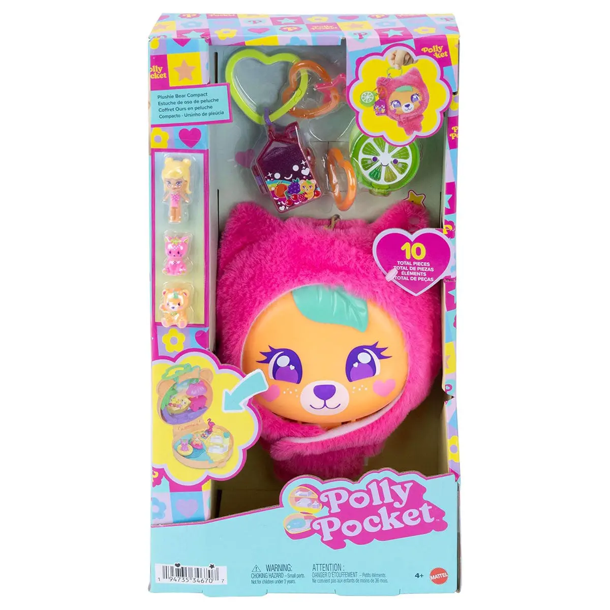 Polly Pocket Plushie Bear Compact, Doll & Keychain Playset 1