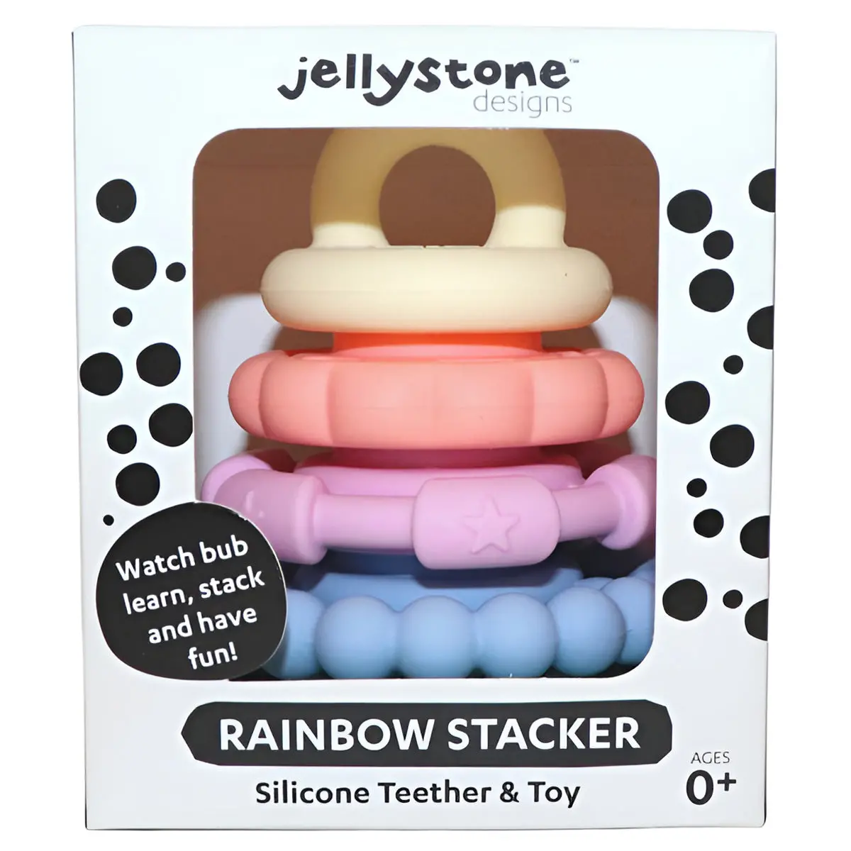 Jellystone Designs Rainbow Stacker Silicone Teether & Toy Pastel 1