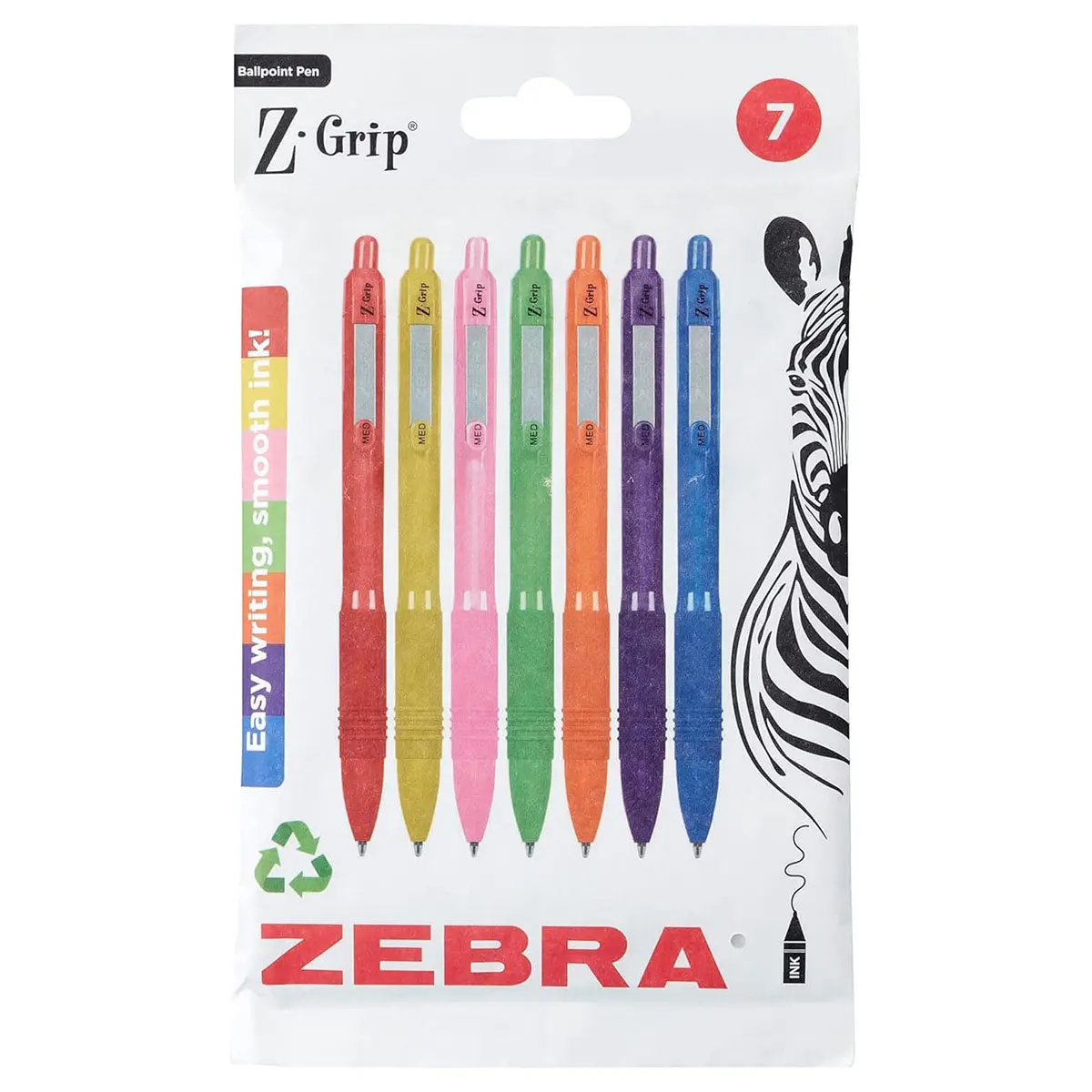 Zebra Pen Z- Grip Smooth Rainbow Barrel Set Black Ink 7Pk 1