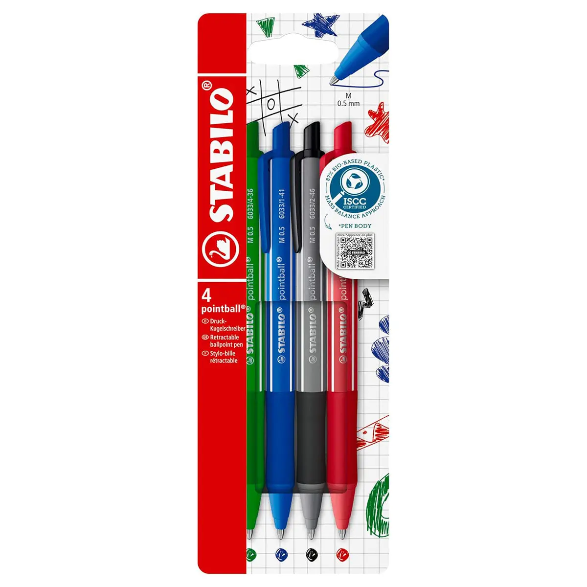 Stabilo Pointball Colorful Ballpoint Pen With Assorted Coloured Inks (4 Pack) 1