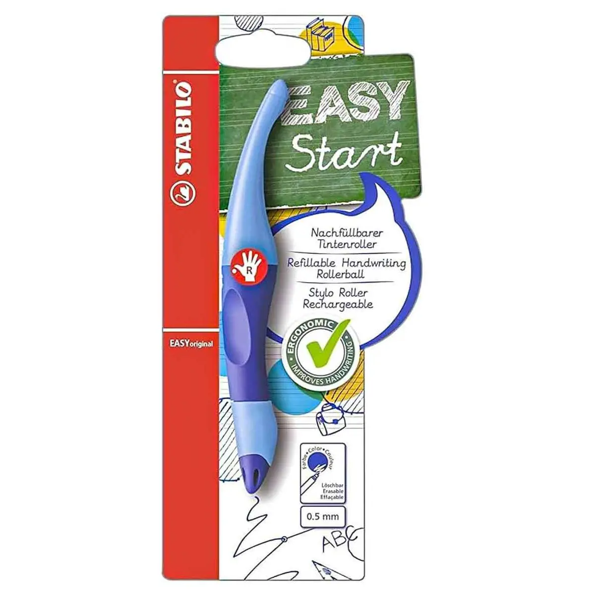 Stabilo Easyoriginal Refillable Handwriting Rollerball Pen Dark/Light Blue Right Handed Grip 1