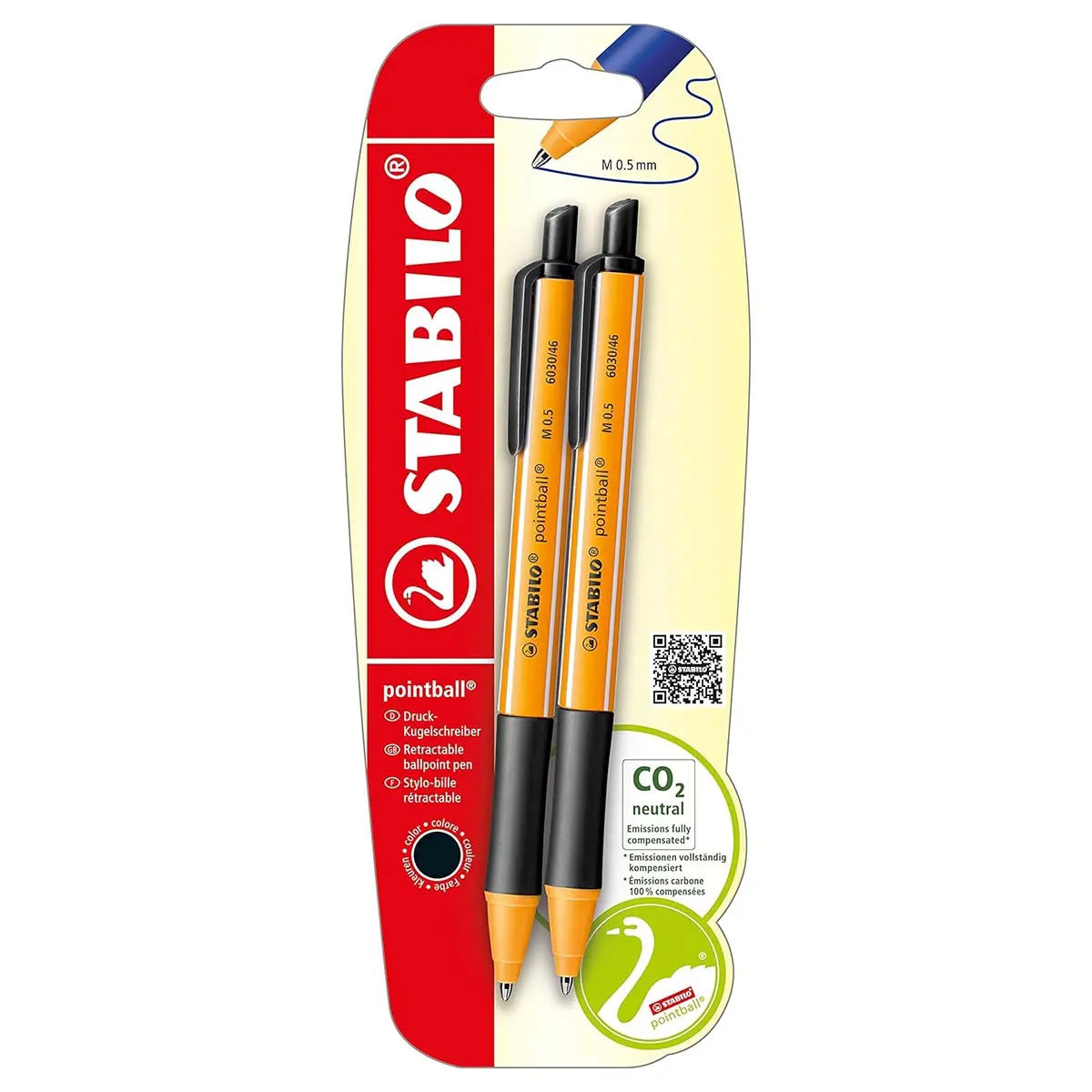 Stabilo Pointball Retractable Ballpoint Black Pen (2 Pack) 1