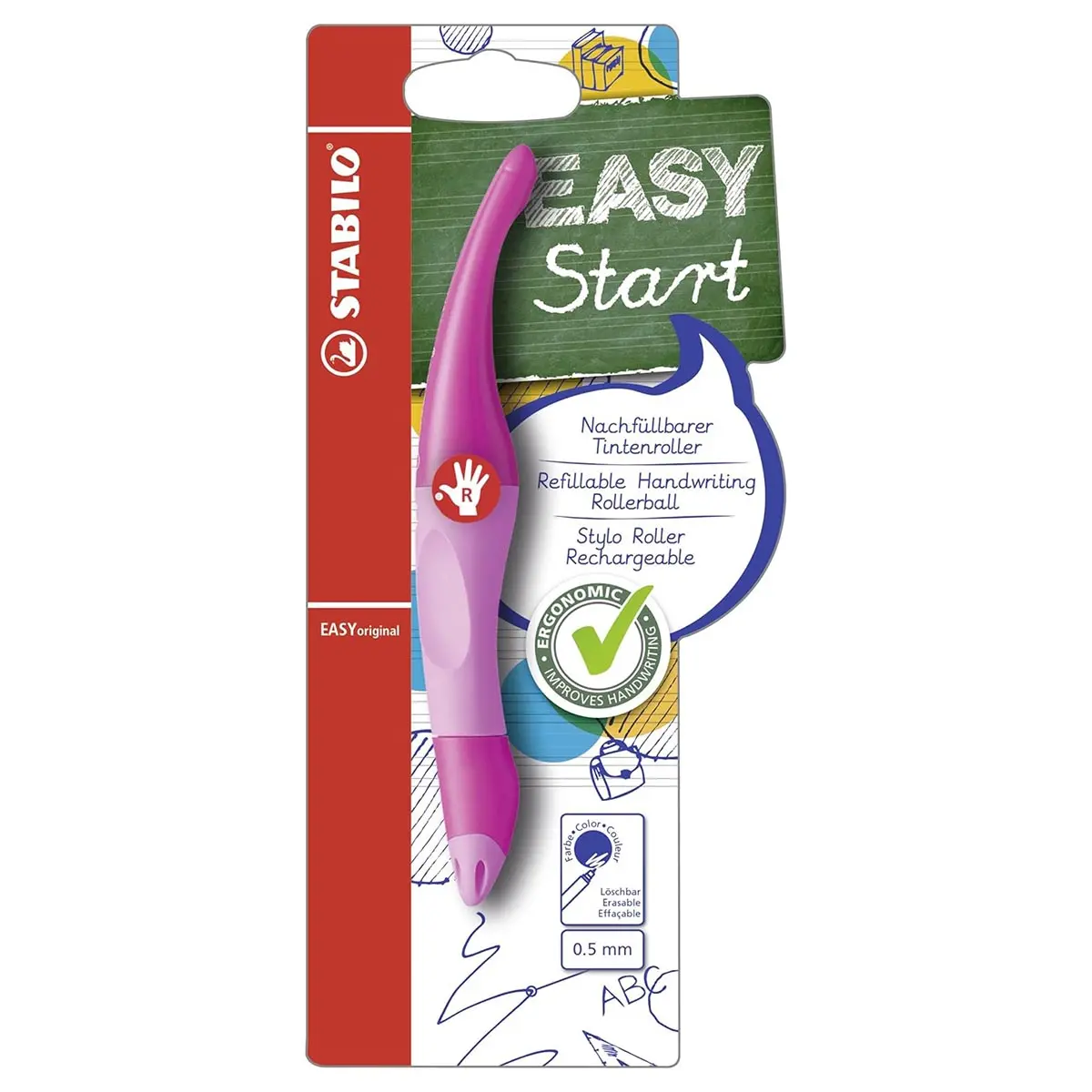 Stabilo Easyoriginal Refillable Handwriting Rollerball Pen Pink Right Handed Grip 1