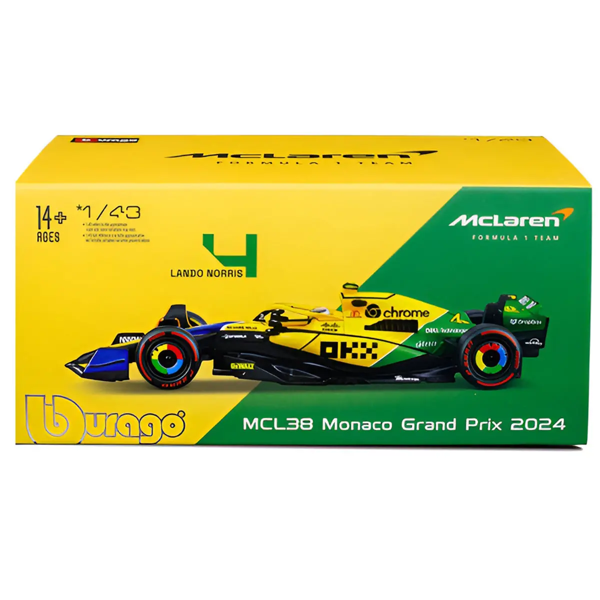 Bburago Mclaren F1 Mcl38 Monaco Grand Prix 2024 Lando Norris 1:43 Race Car 1