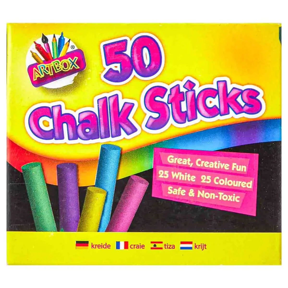 Artbox 50 Chalks Sticks Coloured & White 1