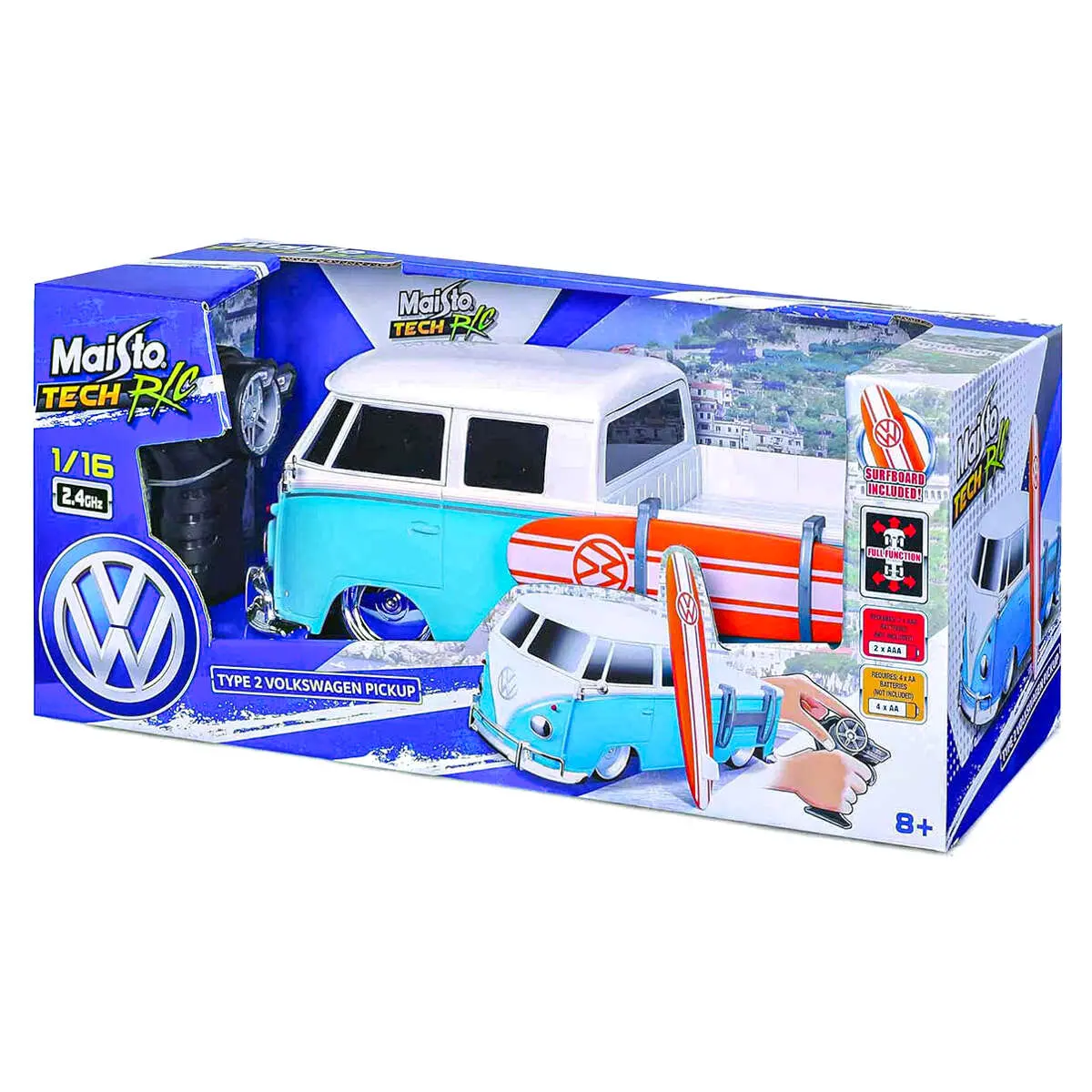 Maisto Type 2 Volkswagen Pickup With Surfboard 2.4Ghz Radio Controlled 1:16 Car 1