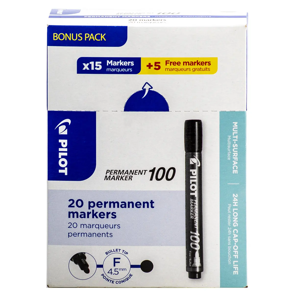 Pilot Permanent Marker 100 Bullet Tip Black Pen (20 Pack) 1