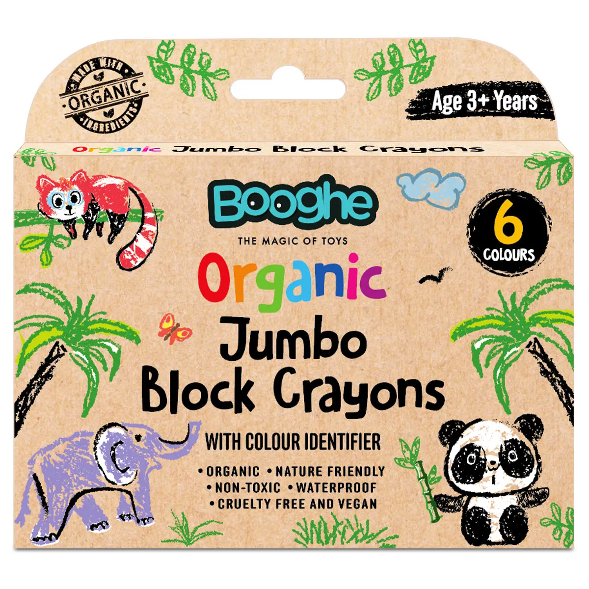 Booghe Organic Jumbo Block Crayons (6 Pack) 1