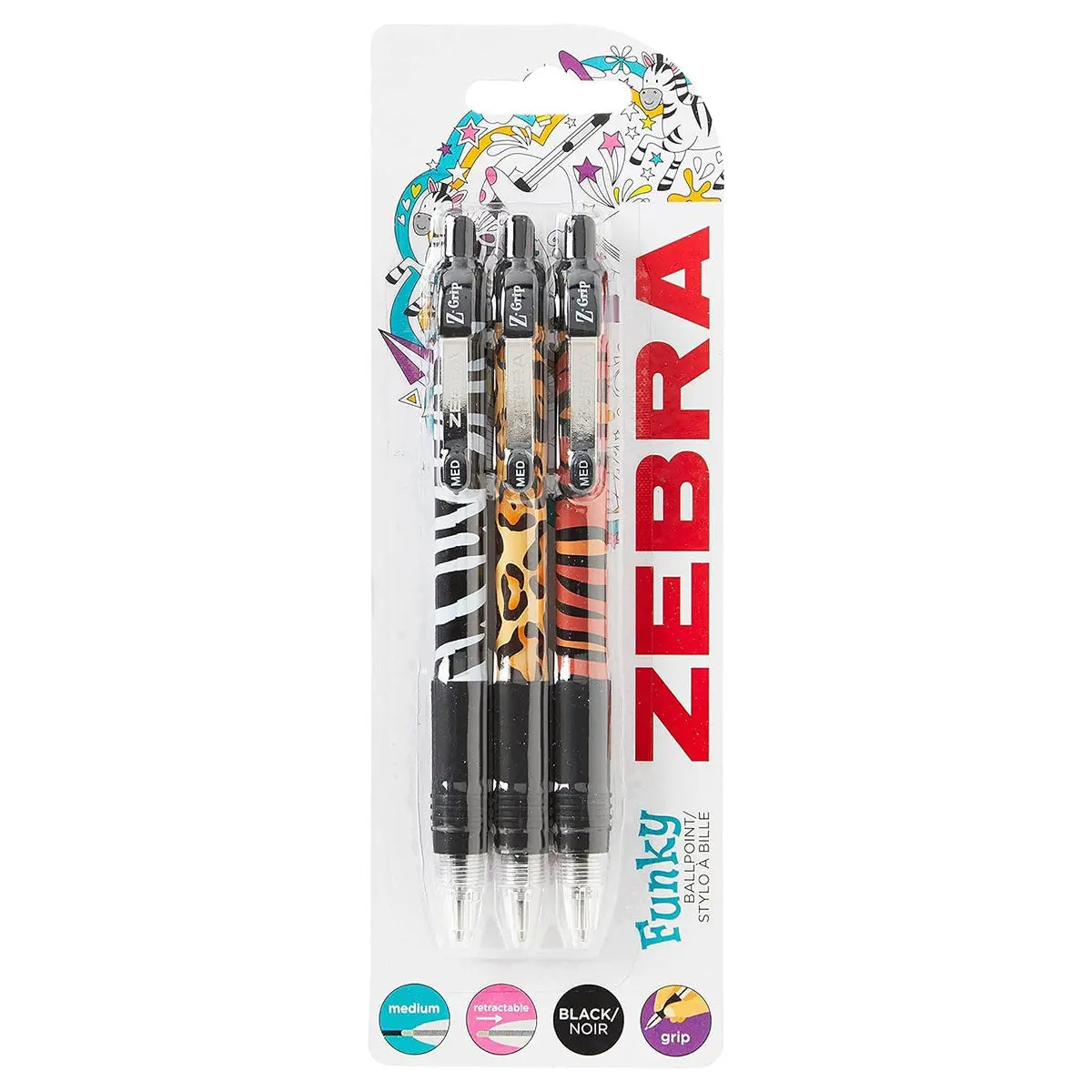 Zebra Pen Z-Grip Ballpoint Animal 3Pk Black Ink 1