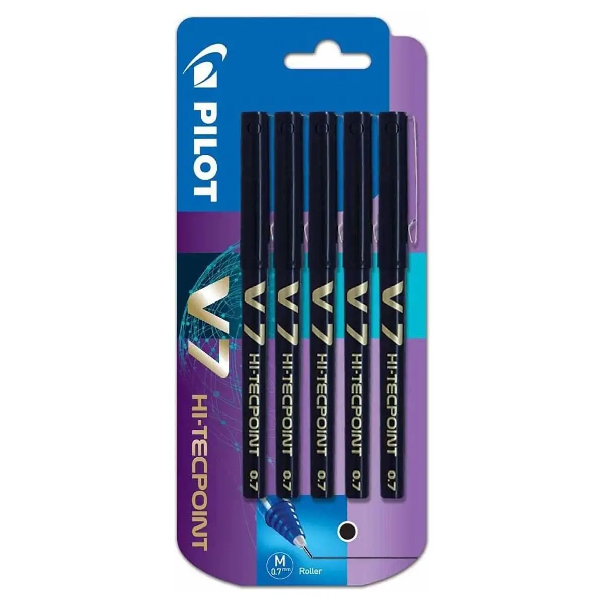 Pilot V7 Hi-Tecpoint M 0.7 Black Rollerball Pen (5 Pack) 1