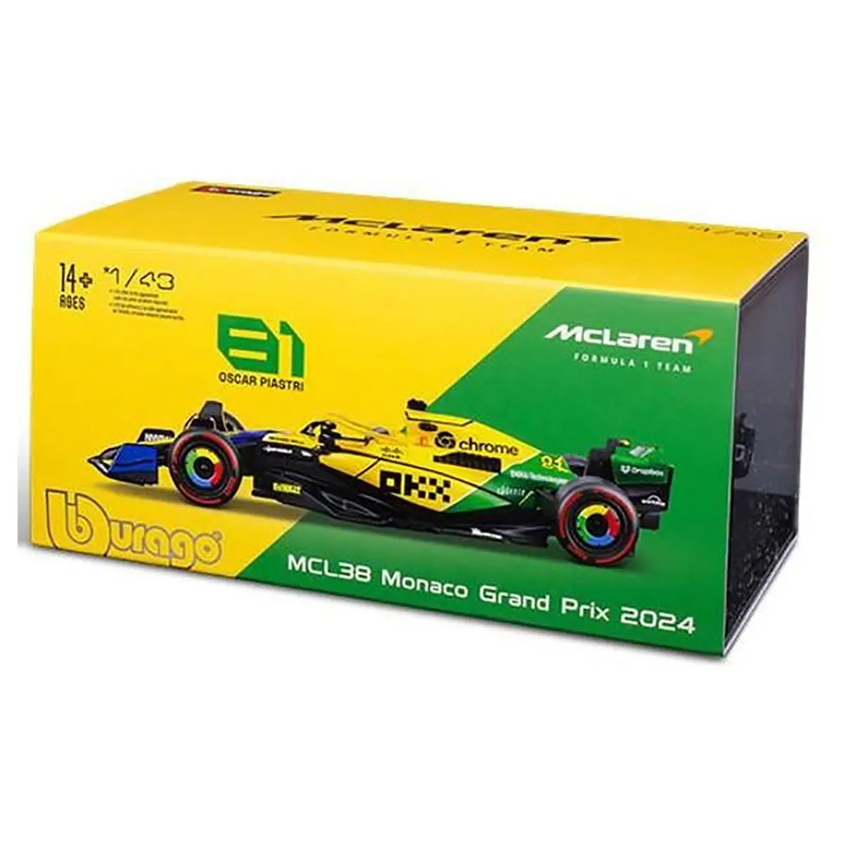 Bburago Mclaren F1 Mcl38 Monaco Grand Prix 2024 Oscar Piastri 1:43 Race Car 1