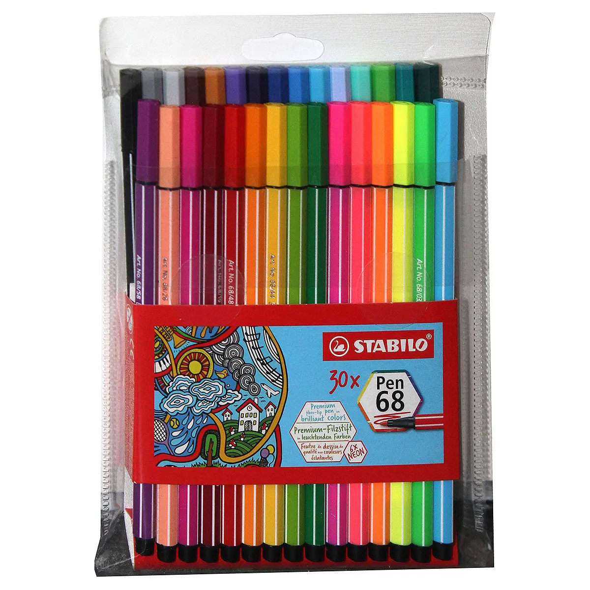 Stabilo Pen 68 Premium Fibre-Tip Coloured Pens (30 Pack) 1