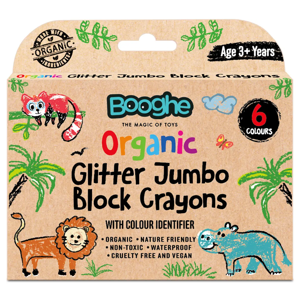 Booghe Organic Glitter Jumbo Block Crayons (6 Pack) 1