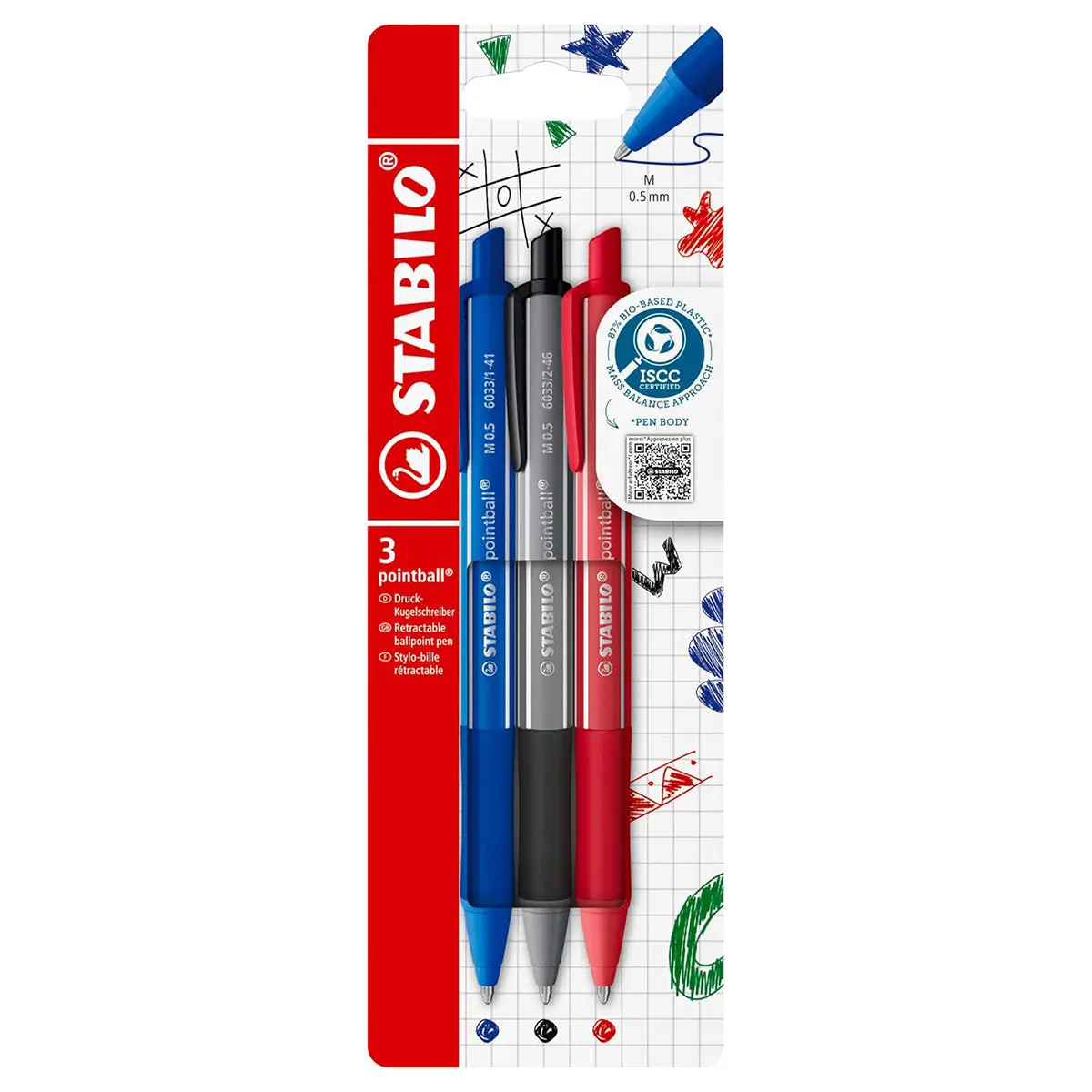 Stabilo Pointball Colorful Ballpoint Pen With Assorted Coloured Inks (3 Pack) 1