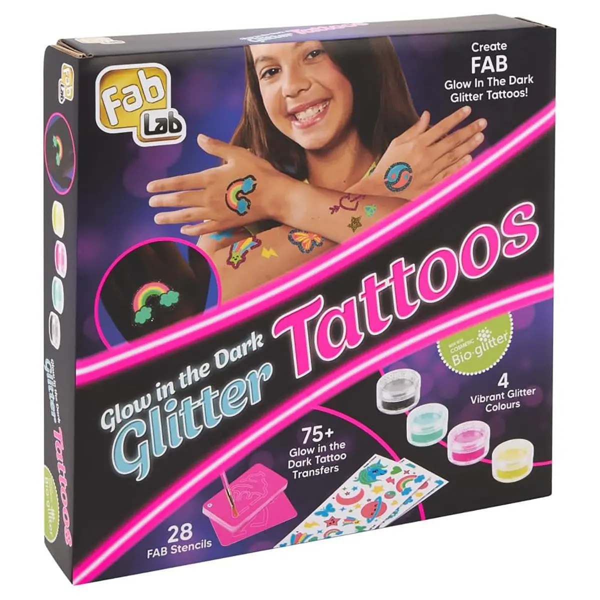 Fab Lab Glow In The Dark Glitter Tattoos Kit 1