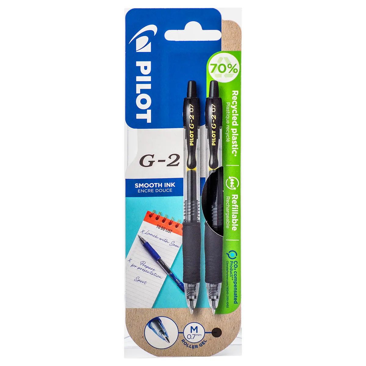 Pilot G2-07 Refillable Roller Ball Black Pen (2 Pack) 1