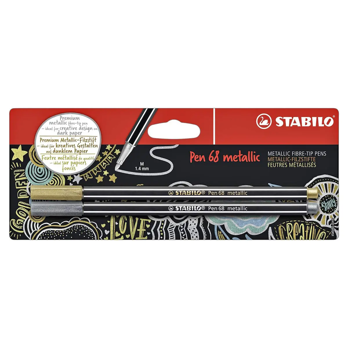 Stabilo Pen 68 Metallic Gold & Silver Pens (2 Pack) 1