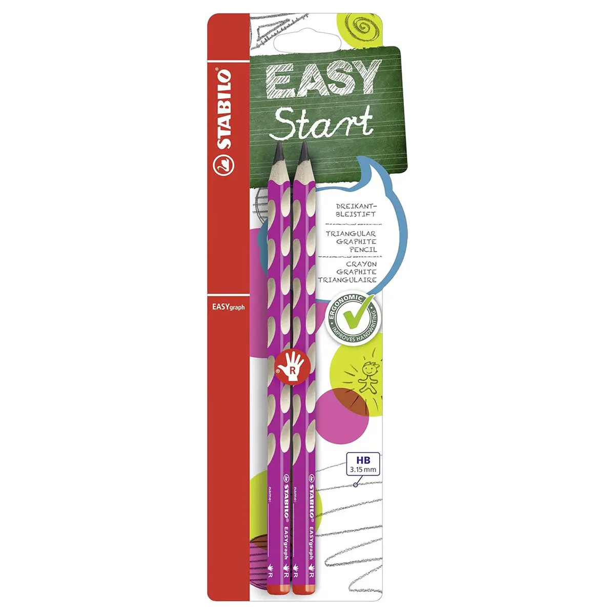 Stabilo Easygraph Ergonomic Triangular Graphite Hb Pencil Right-Handed (2 Pack) 1