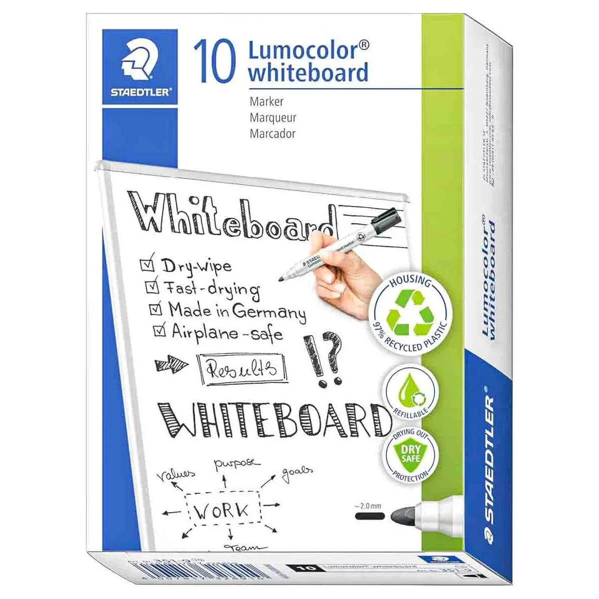 Staedtler Lumocolor Whiteboard Black Bullet Tip Markers (10 Pack) 1