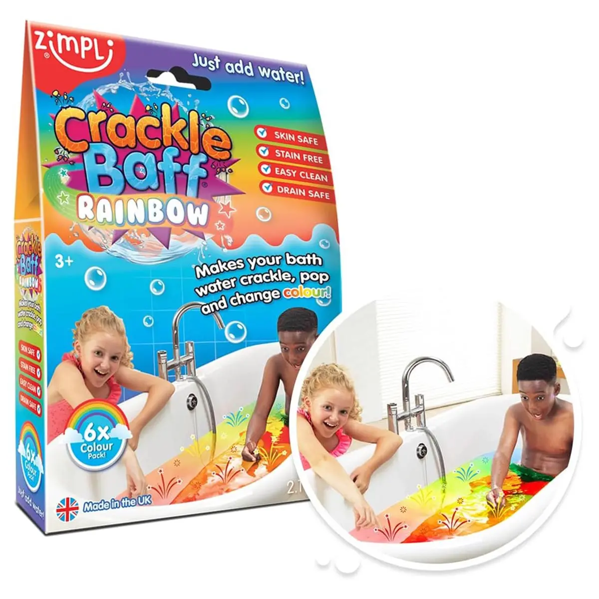 Zimpli Crackle Baff Rainbow Sensory Bath Fun (6 Pack) 1