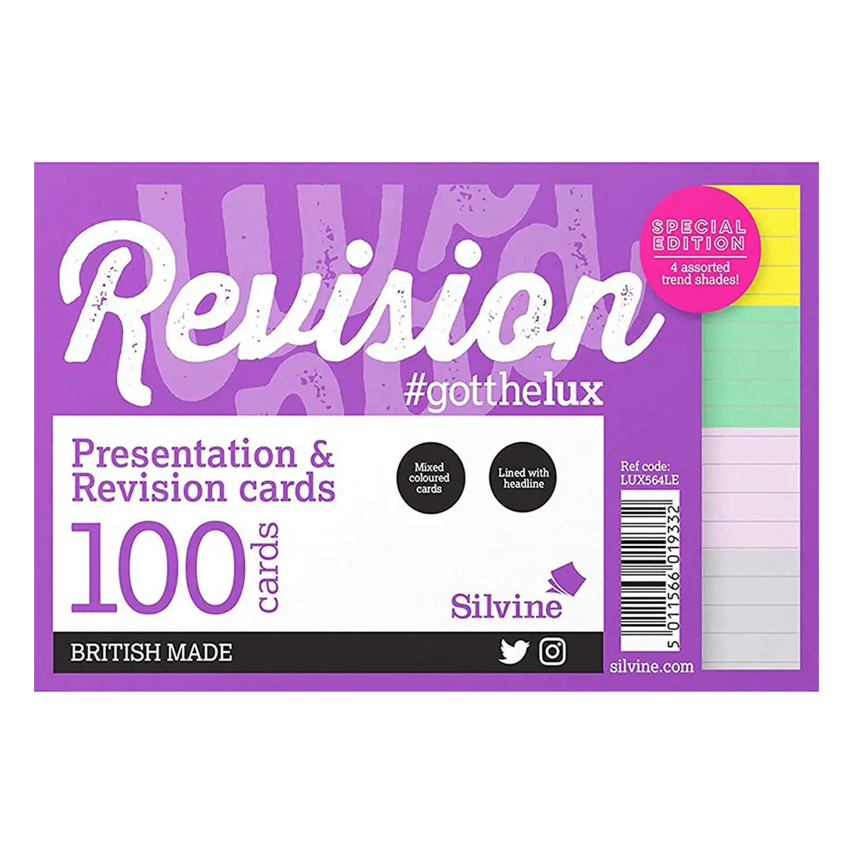 Silvine A6 Presentation & Revision 100 Cards Special Edition In Assorted Trend Shades Ruled 1
