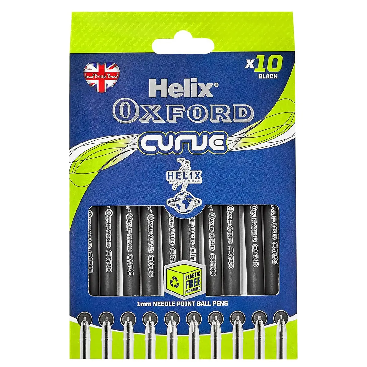 Helix Oxford Curve Black Needle Point Ball Pens (10 Pack) 1