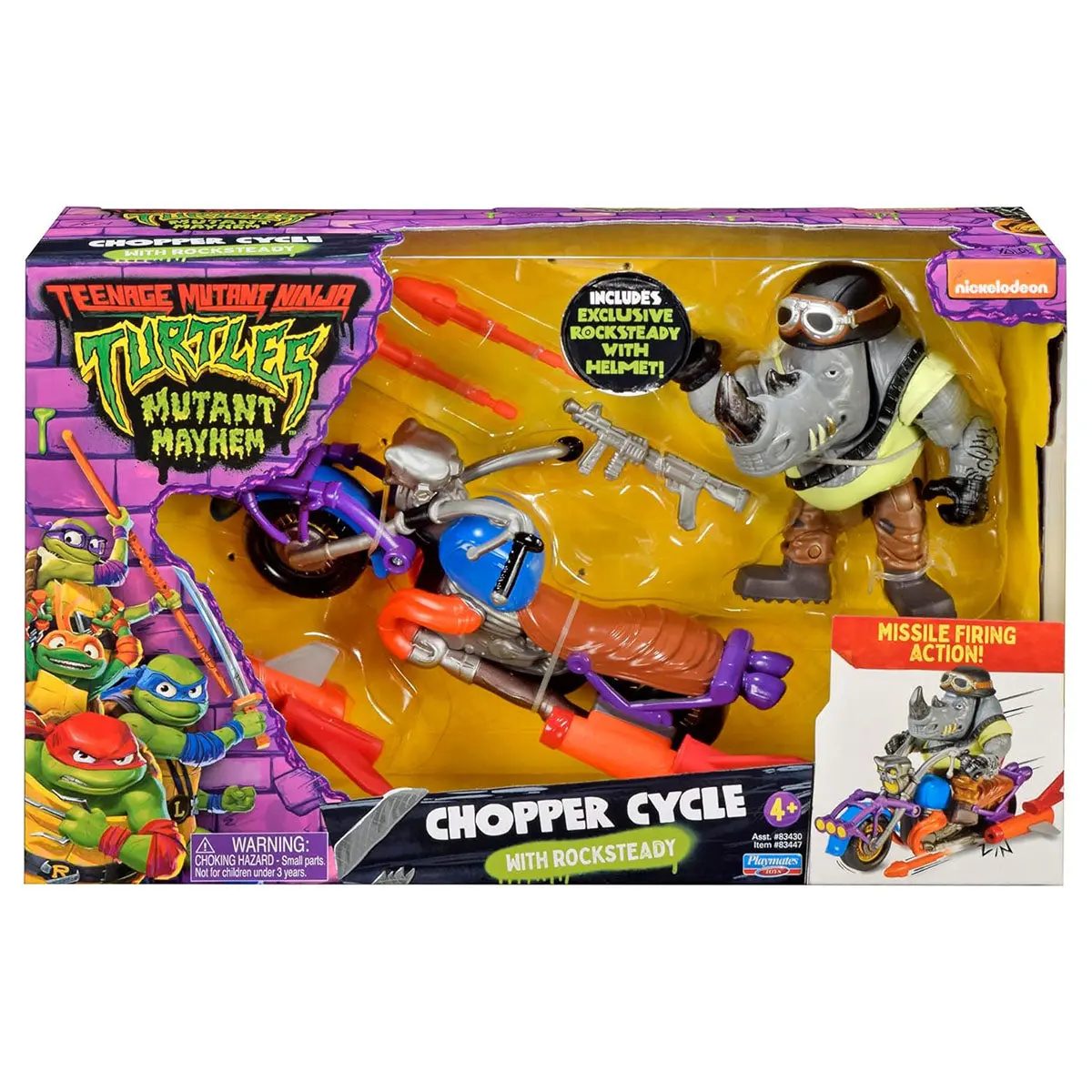 Teenage Mutant Ninja Turtles: Mutant Mayhem: Chopper Cycle With Rocksteady Figure 1