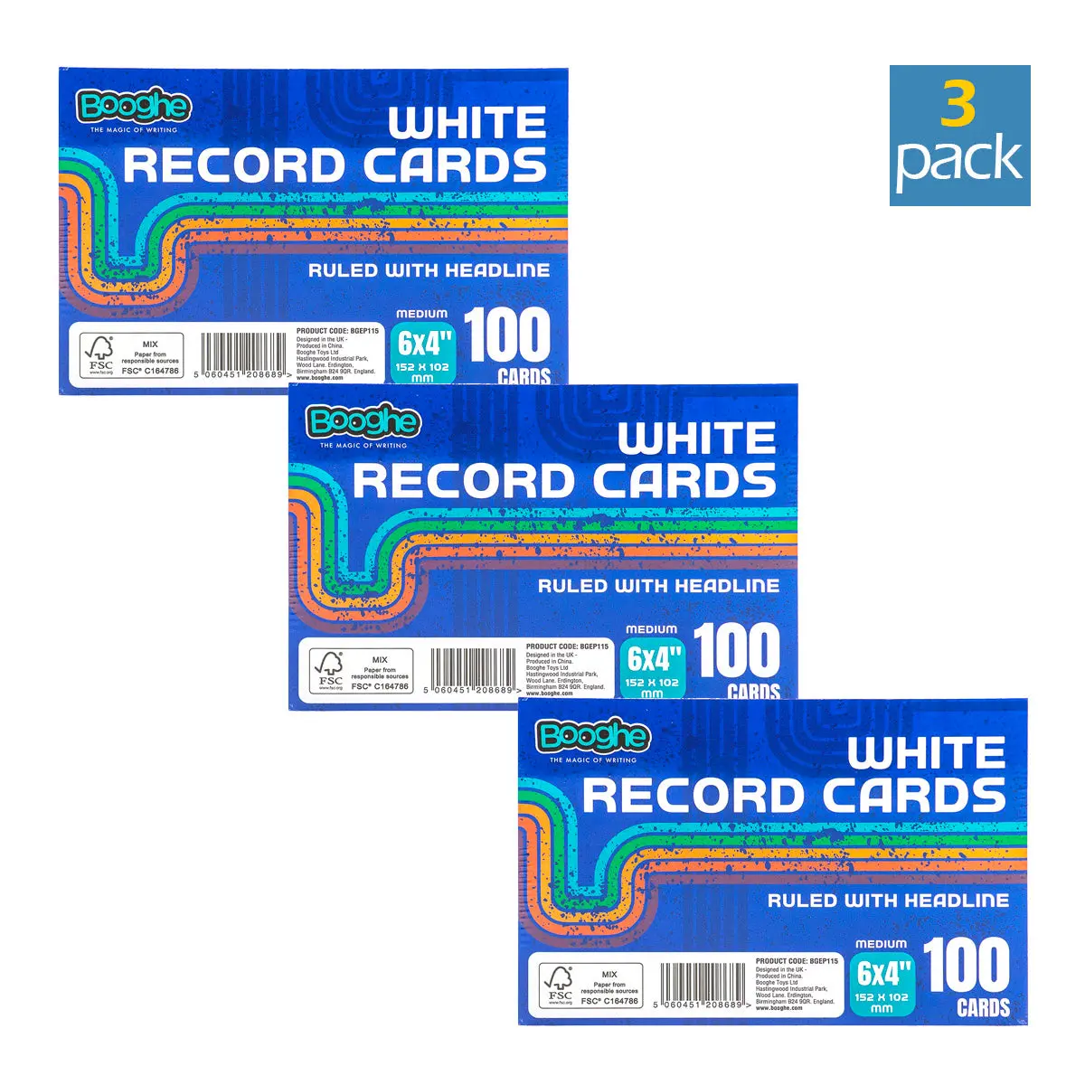100 A6 Record Cards Ruled With Headline White (3 Pack) 1