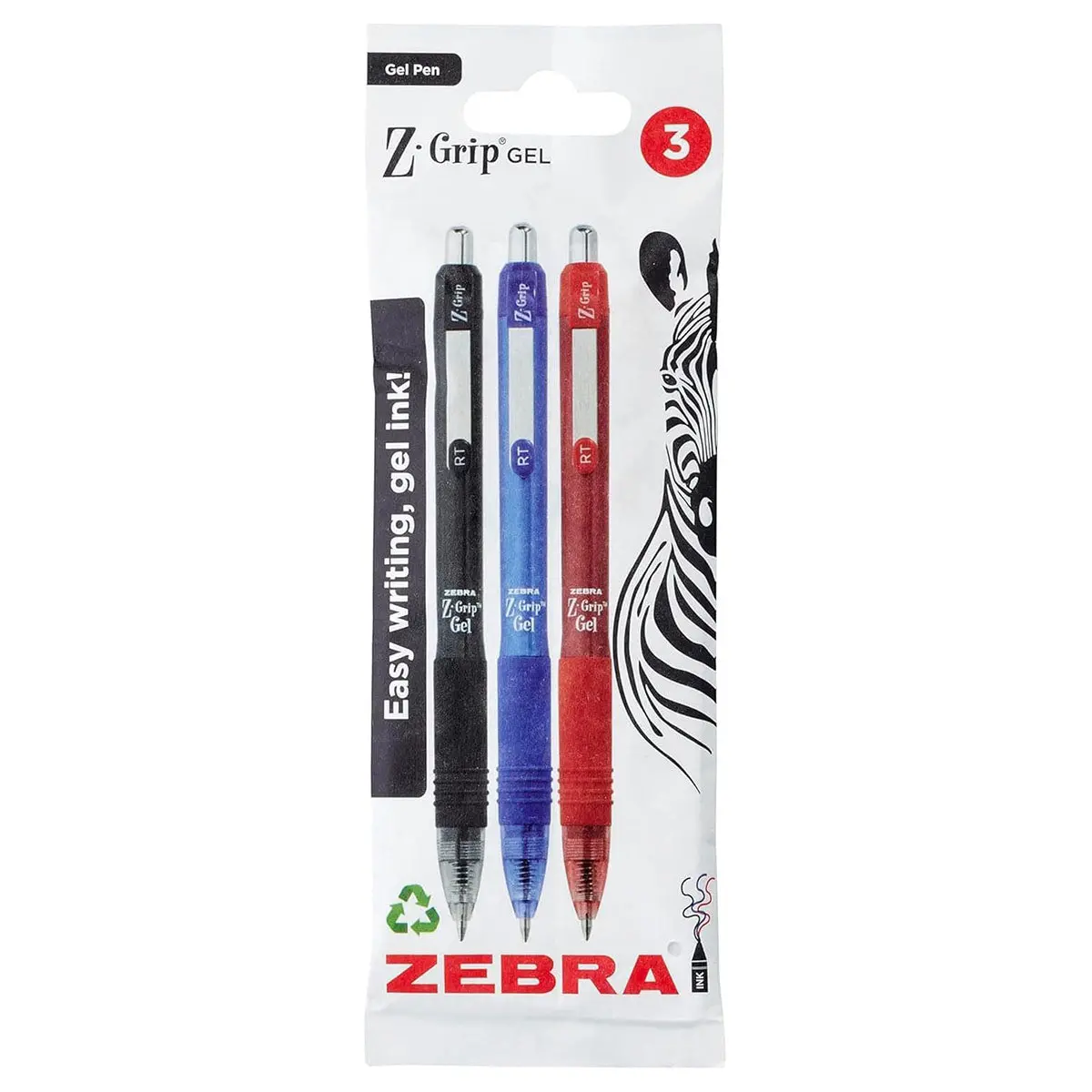 Zebra Z-Grip Gel Pen Black, Blue, Red Ink - 3 Pack 1
