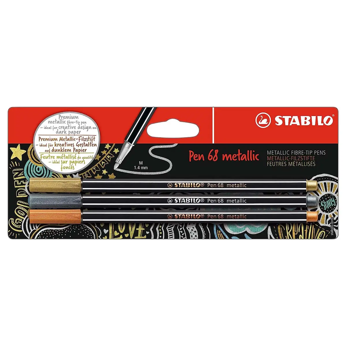 Stabilo Pen 68 Metallic Gold Silver Copper Pens (3 Pack) 1