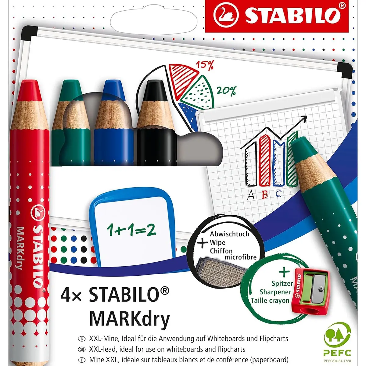 Stabilo Markdry Pencils For Whiteboards And Flipcharts (4 Pack) 1