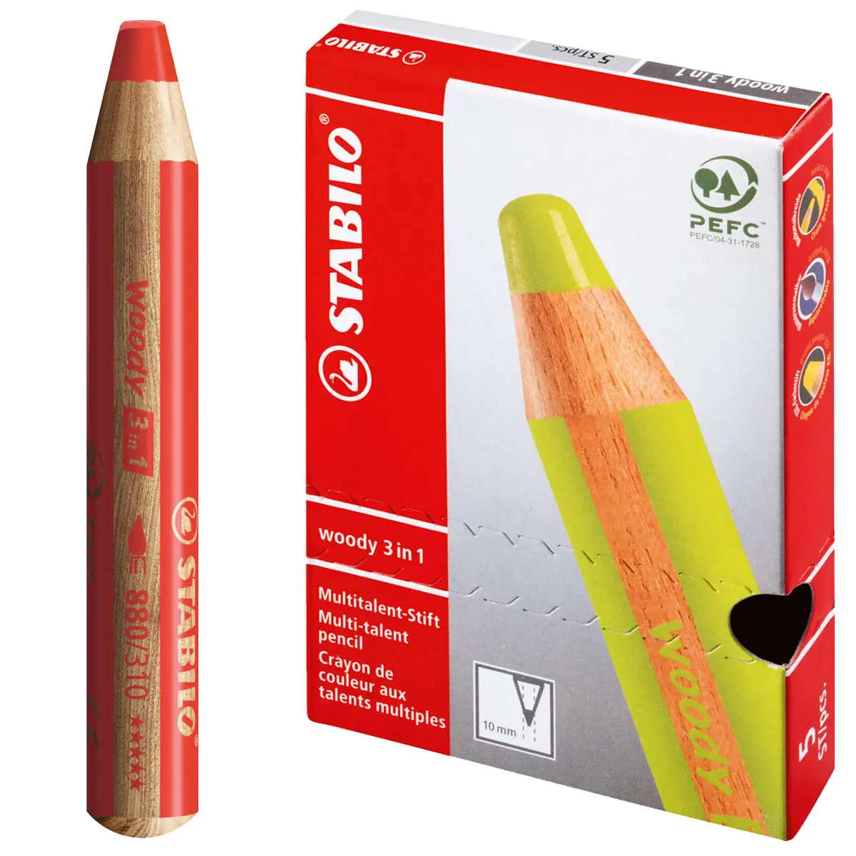 Stabilo Woody 3-In-1 Multi-Talented Red Pencil (5 Pack) 1