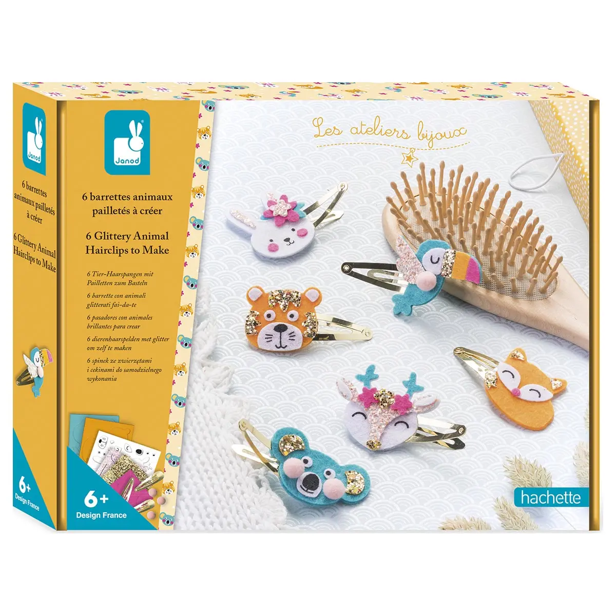 Janod 6 Glittery Animal Hairclips To Make Kit 1