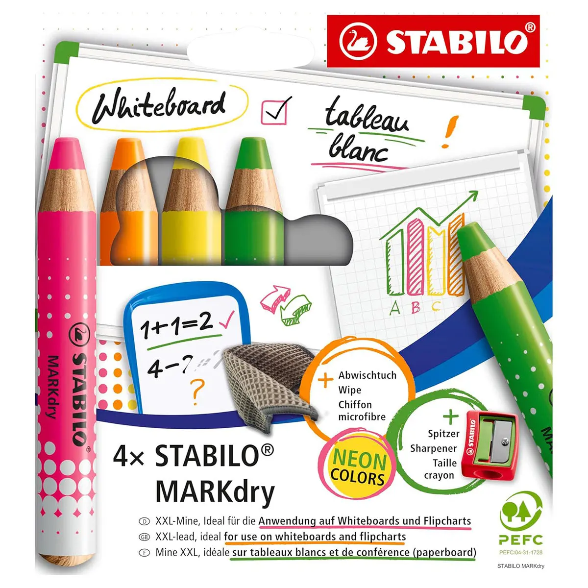 Stabilo Markdry Neon Colours Whiteboard And Flipchart Marker (4 Pack) 1