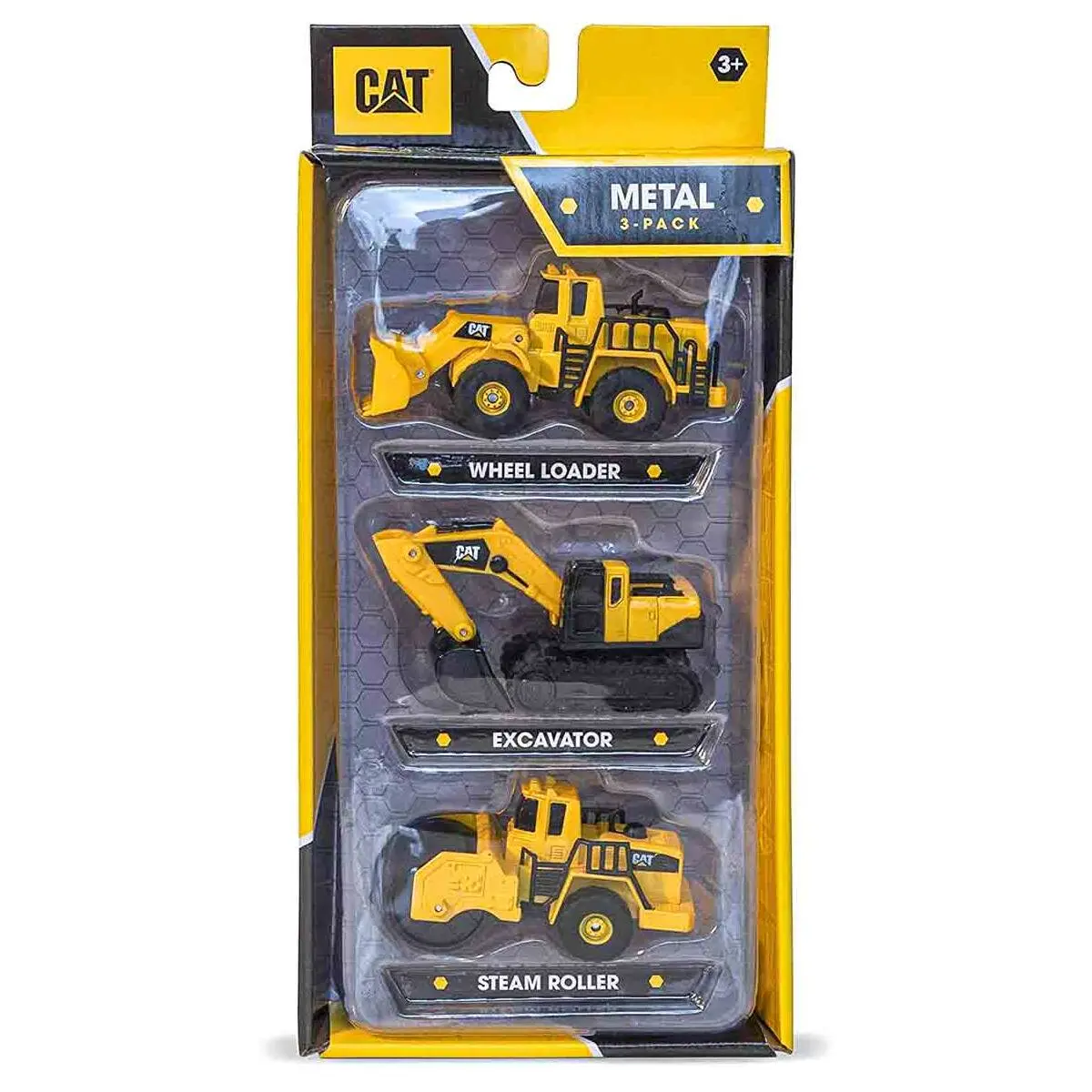 Cat Metal Wheel Loader, Excavator And Steam Roller 3 Pack 1