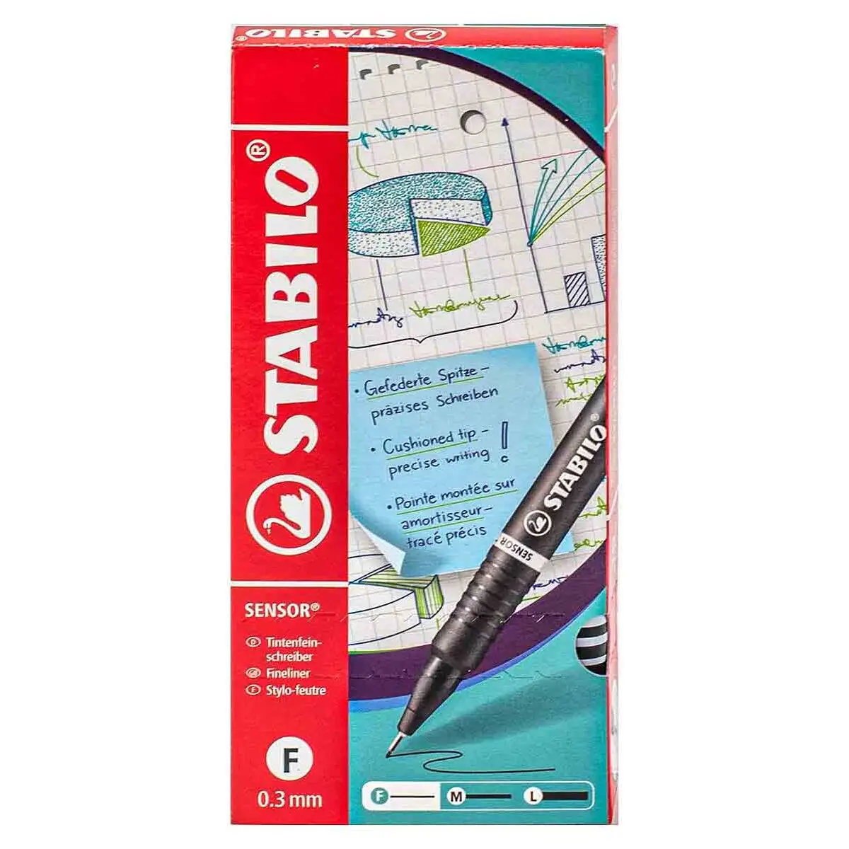 Stabilo Sensor F Fineliner Pens Black (10 Pack) 1