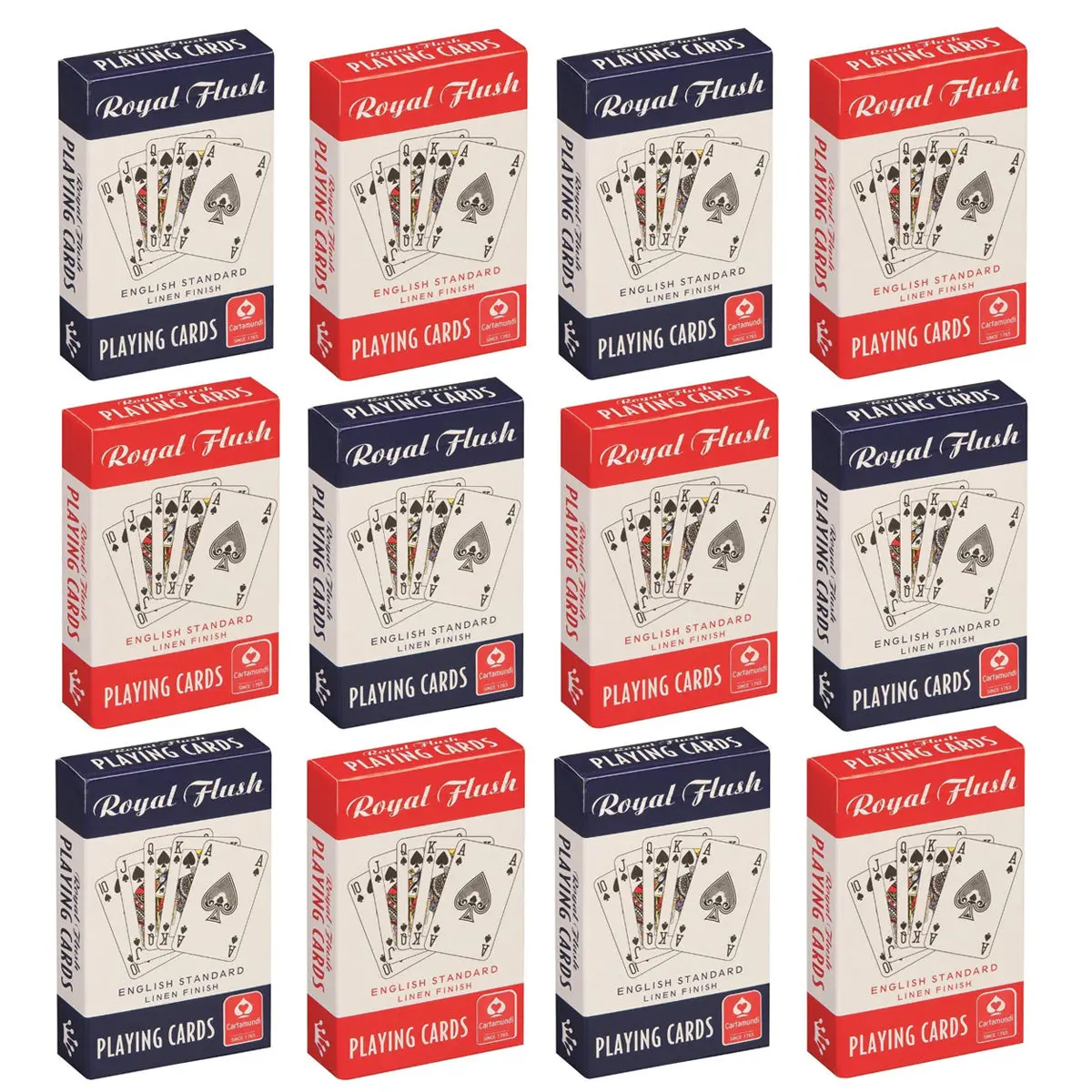 Royal Flush English Standard Linen Finish Playing Cards (12 Decks, 6 Red & 6 Blue) 1