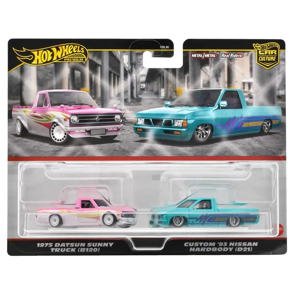 Hot Wheels Premium Car Culture: 1975 Datsun Sunny Truck (B120) And Custom '93 Nissan Hardbody (D21) 1:64 Scale Cars 1