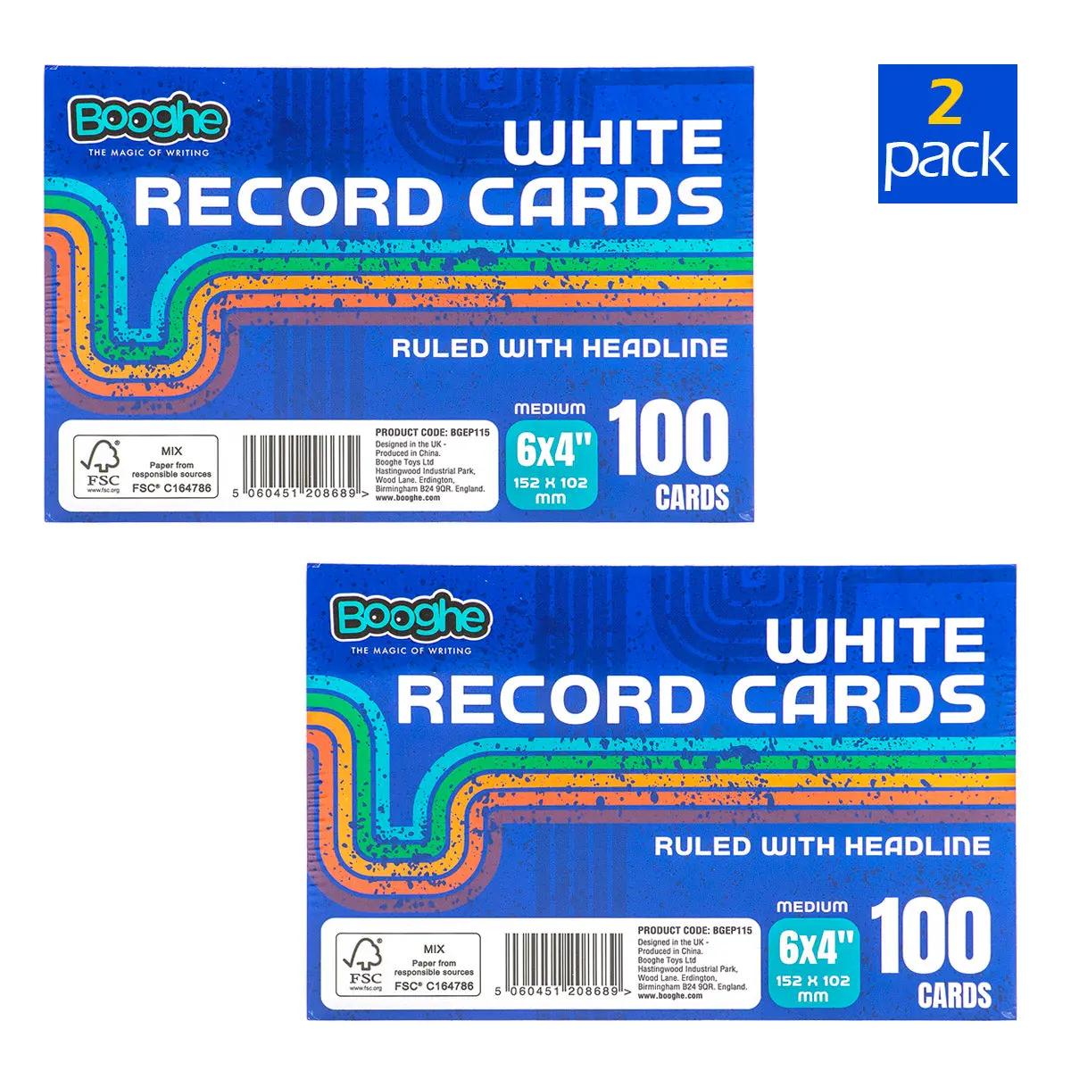 100 A6 Record Cards Ruled With Headline White (2 Pack) 1