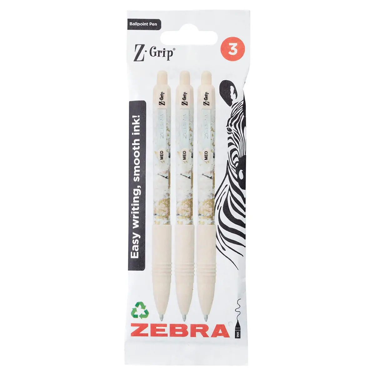 Zebra Pen Z-Grip Smooth Glam Black Ink Ballpoint Pens 3Pk 1
