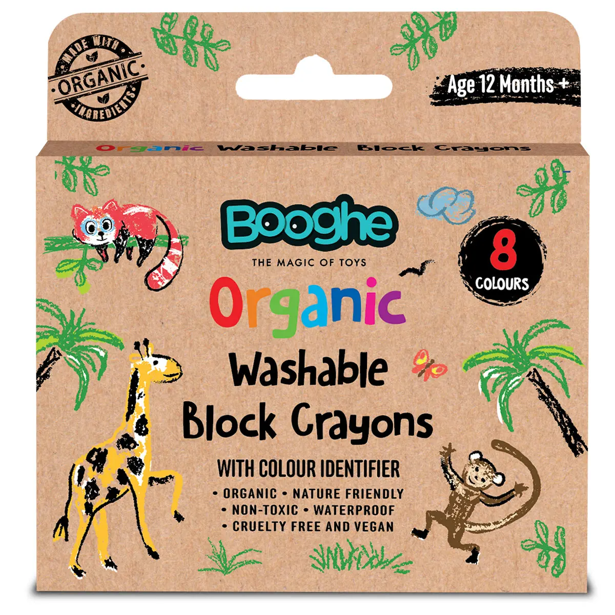 Booghe Organic Washable Block Crayons (8 Colours) 1