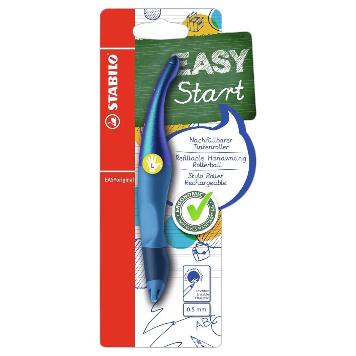 Stabilo Easyoriginal Holograph Refillable Handwriting Rollerball Pen Blue Left Handed Grip 1