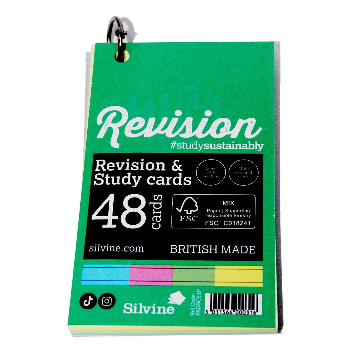 Silvine Revision &Amp; Study 48 Cards In Assorted Colours Ruled With Ring Binder 1
