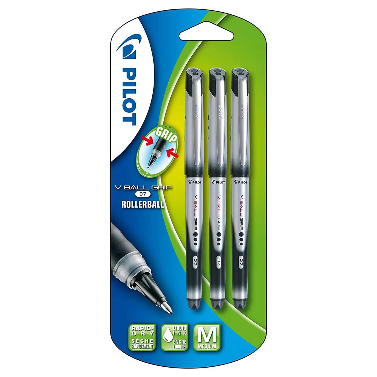 Pilot V Ball Grip M 0.7 Black Rollerball Pen (3 Pack) 1